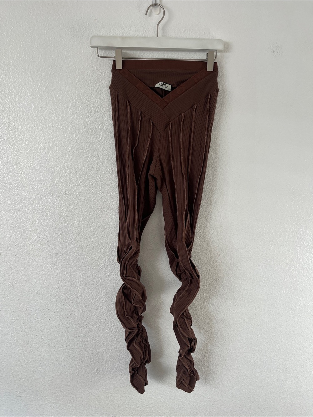 Bad Society Club: ICY RIBBED STRETCH PANTS- MOCHA BROWN Size XS - Picture 2 of 6